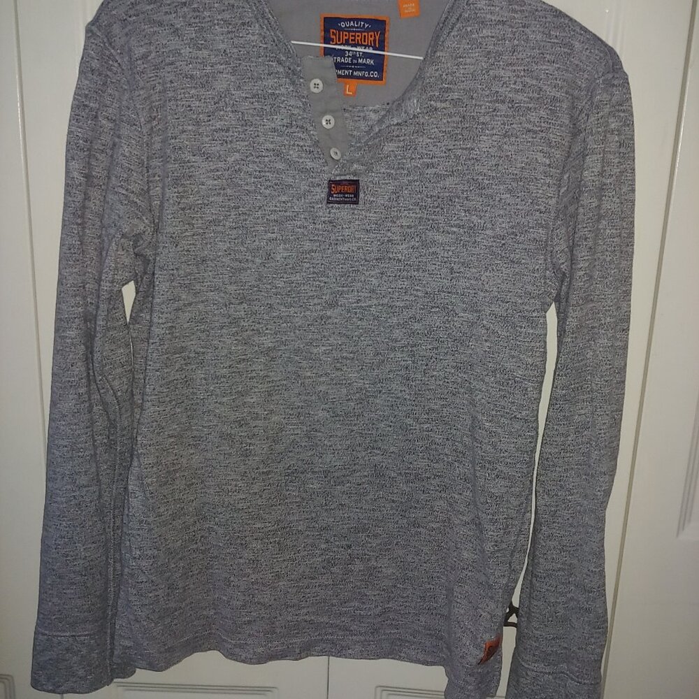 SuperDry - Button Up Long Sleeve T-Shirt - Large - Light Greenish Color